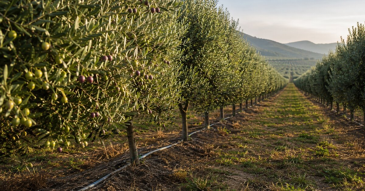 Damlama sulamalı modern sık dikim zeytin bahçesi